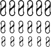 XBOGO 18pcs Black Zipper Locks, Backpack Zipper Locks Dual S Shaped Carabiner Clips Keyring Keychain Quick Clip Theft Deterrent Double Spring Buckle Hook for Camping Outdoor (Small, Large, Medium)