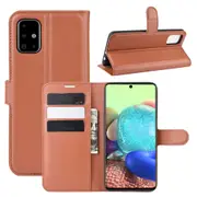 For Galaxy A71 5G Lychee Folio Protective Case, Kickstand, Wallet, Brown