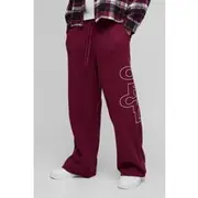 Mens Burgundy Wide Leg Official Outline Jogger