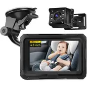 Car Baby Monitor Home Security Surveillance System 4.3 Inch Camera 360° Rotation Wide View 1080P Infrared Night Vision Stroller Mirror