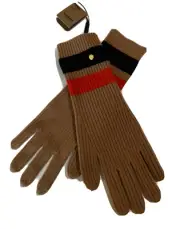 Burberry Mens/Unisex Gloves-Camel- Cashmere Blend- TB Gold Logo- Size S/M-NWT