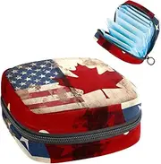 Period Bag,Sanitary Napkin Storage Bag,America Canada Flag Retro,Tampon Holder for Purse