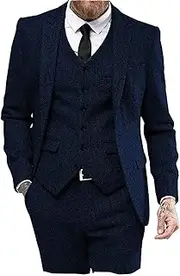 [Ceehuteey] Mens Tweed Herringbone Wedding Suit Prom Tuxedos 3 Piece Peak Lapel Dress