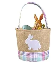 Easter Bunny Basket,Easter Tote Egg Basket Bags With Handle Decorated With Embroidered Bunny,Gift Baskets For Kids, Kids Easter Party Favor