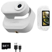 Portable 1.47 Inch Screen Thumb Mini 1080P Body Sports Camera Dual Battery with Magnetic Plus Battery Compartment,64G-Card(White)