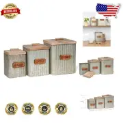 Large 3-Piece Kitchen Canister Set with Wooden Lids – Rustic Organization