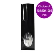 2.25x7.75in Glossy Foil Mylar Black Tobacco Packing Heat Sealable Bag w/ Window