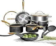 Gotham Steel 15 Pc Ceramic Pots and Pans Set Non Stick, Kitchen Cookware Sets, Pot and Pan Set, Ceramic Cookware Set, Non Toxic Cookware Set, Non Stick Pots and Pan Set, Dishwasher Safe - Black