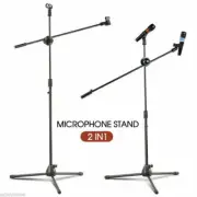 Adjustable Microphone Stand Foldable Mic Holder Tripod Two Clip Boom AU STOCK