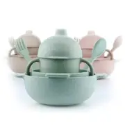 5pc Wheat Straw Kids Dinnerware Set Sustainable Feeding Set Sippy Cup Bowls BLW