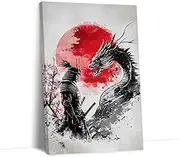 YMXZHUANSH Japanese Samurai Wall Art Black and Red Samurai Pictures Bushido Canvas Japan Warrior Poster Print Wall Decor Frame(Black 24.00" x 36.00")