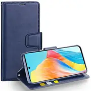For Oppo A58 4G Case, Hanman Wallet Leather Flip Magnetic Stand Case Cover (Navy Blue)