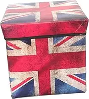CIYODO Vintage Storage Stool Square Ottoman Makeup Storage Organizer Box Decorative Step Stool Foot Stool Ottoman Union Jack Flag Storage Ottoman Clothes Storage Box