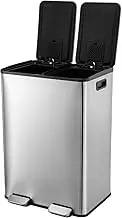Maxkon 60L Pedal Waste Bin Dual Garbage Stainless Steel Rubbish Bin Recycle Bin Soft Close Trash Bin for Home Kitchen Office Sliver 30+30L