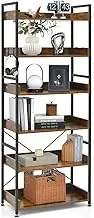 Giantex 6-Tier Bookshelf, Storage Rack w/ 4 Hooks, Open Display Shelves, Metal Frame Display Wooden Shelves, Vintage Standing Display Rack for Living Room, Bedroom, Balcony, Kitchen