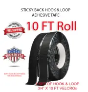 Sticky Back Hook & Loop Tape Self Adhesive Can Attach To Velcro 10’ foot - Black