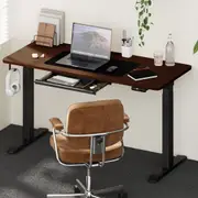 Oikiture 160cm Electric Standing Desk with Drawer Height Adjustable Black Walnut