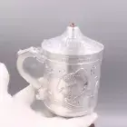 Fine 999 Pure Silver Mug Handmade Vintage Fish with Lid Tea Cup Medinum Mugs