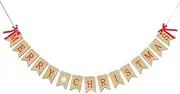 Rukoy Merry Christmas Burlap Banner, Red with Brown accents, 9.35FT Straight Christmas Banner