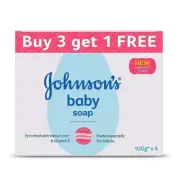 Johnson's Baby Soap - 100 gm Combo Pack (Buy 3 Get 1 Free) Free Shipping