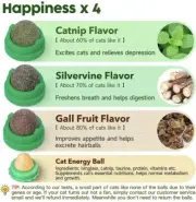 Cat Catnip Wall Balls Toys Edible Teeth Cleaning Kitty Chew Toys Safe Healthy
