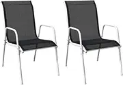 'vidaXL Stackable Chairs for Garden, Patio, Indoor - Black Powder-Coated Steel, Durable Textilene Fabric, Set of 2
