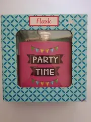 New Stainless Steel Liquor/Whiskey Flask 5oz. Print- PARTY TIME. Pink, Women's