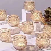 Simeitol 24PCS Gold Votive Candle Holders, Lotus Tealight Candle Holders for Table Centerpiece - Candle Holders Bulk for Valentines Decorations, Wedding, Baby Shower, Birthday, Party Table Decor