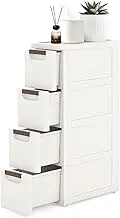 Narrow Storage Cabinet, Slim Bathroom Storage Cabinet, Plastic Rolling Cart Organizer for Small Spaces, Laundry, Office, Home,4 Drawers
