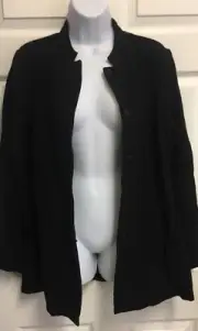 NEW EILEEN FISHER BLACK STRETCHY WAVY LUCK MANDARIN COLLAR SNAP JACKET TOP M