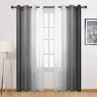 DWCN Black Ombre Sheer Curtains - Faux Linen Gradient Semi Voile Bedroom and