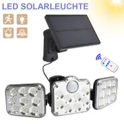 138 LED 3 Head Solar Motion Sensor Light Outdoor Garden Wall Security Flood Lamp