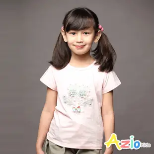 Azio Kids美國派 女童 上衣 灰色花朵珍珠短袖上衣(粉)