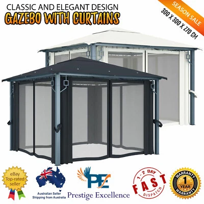 Garden Pavilion With Mesh Screen Curtain 3x3m Anti-UV Canopy Gazebo Sunshade NEW
