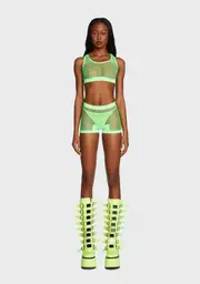 Lime Work It Out Fishnet Shorts Set