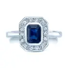 Blue Sapphire Diamond Engagement Ring 14K White Gold Octagon Emerald Cut Natural
