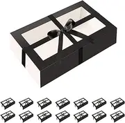 MALICPLUS 15 Pack Macaron Boxes for 12, 7.2×4×1.9 Inches, Macaron Packaging Boxes, Black Macaron Boxes with Clear Window, Macaron Container Packaging Boxes with Ribbon