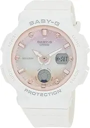 [Casio] Women's Baby-G Duo Quartz Analog Digital Watch, Pink Dial, White Band