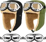 [JaGely] 2 Sets Pilot Hat and Goggles Trapper Hat Flight Costume Winter Hat with Ear Flaps Men Adults