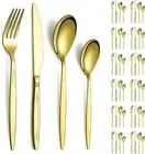 Gold Cutlery Set 48 Piece Service for 12, Titanium Gold Plated Stainless Steel