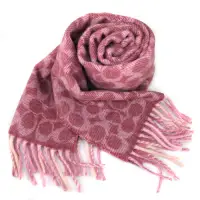 在飛比找Yahoo奇摩購物中心優惠-COACH 花瓣粉色經典Logo/格紋雙面流蘇羊毛圍巾(18
