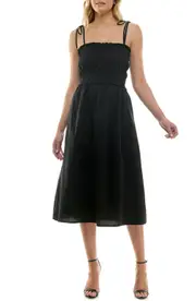 Speechless Smock Bodice Midi Sundress in Black Jm at Nordstrom, Size X-Large