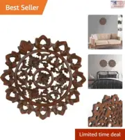 Handcrafted Medallion Wood Wall Panel - Burnt - Rustic Design - 12x12 Inch