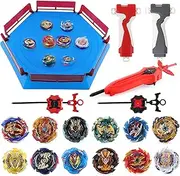TuKIIE Battling Top Gyro Toy Set, 12 Spinning Tops & 3 Launchers with Battle Arena, Birthday Gifts for Boys Girls Kids Aged 8+