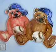 Bear ball hand painted ceramic art tile coaster 4 x 4 inches with back