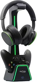 Tilted Nation 3 in 1 Gaming Headset Stand with PS5 and Xbox Series X Charging Station - 4 Port USB 3.0 Hub, USB C Magnetic Dock - RGB Headset Stand with Playstation and Xbox Controller Charger - Black