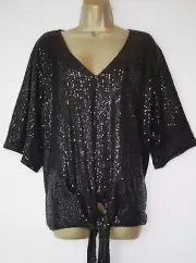 BOOHOO BLACK SEQUIN TIE FRONT BLOUSE TOP SIZE 22 BNWT SEQUINNED