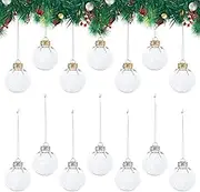 14 Pieces Christmas Clear Baubles Transparent Christmas Ball Hanging Ornaments Decorations DIY Shatterproof Seamless Plastic Fillable Baubles for Christmas Tree New Year Xmas Wedding Party Decor