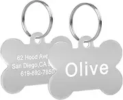 Custom Engraved Cat and Dog ID Tags Personalized Pet Tags Nameplates Anti-Lost Pet Bone Name Pendant Dog Cat Collar Accessories,Silver,3.5x5cm