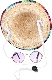 SEWOART 1 Set Mexican Style Hat Cat Dog Summer Hat with Glasses Decorative Costume for Pets for Photos and Parties Adorable Comfortable Outfit